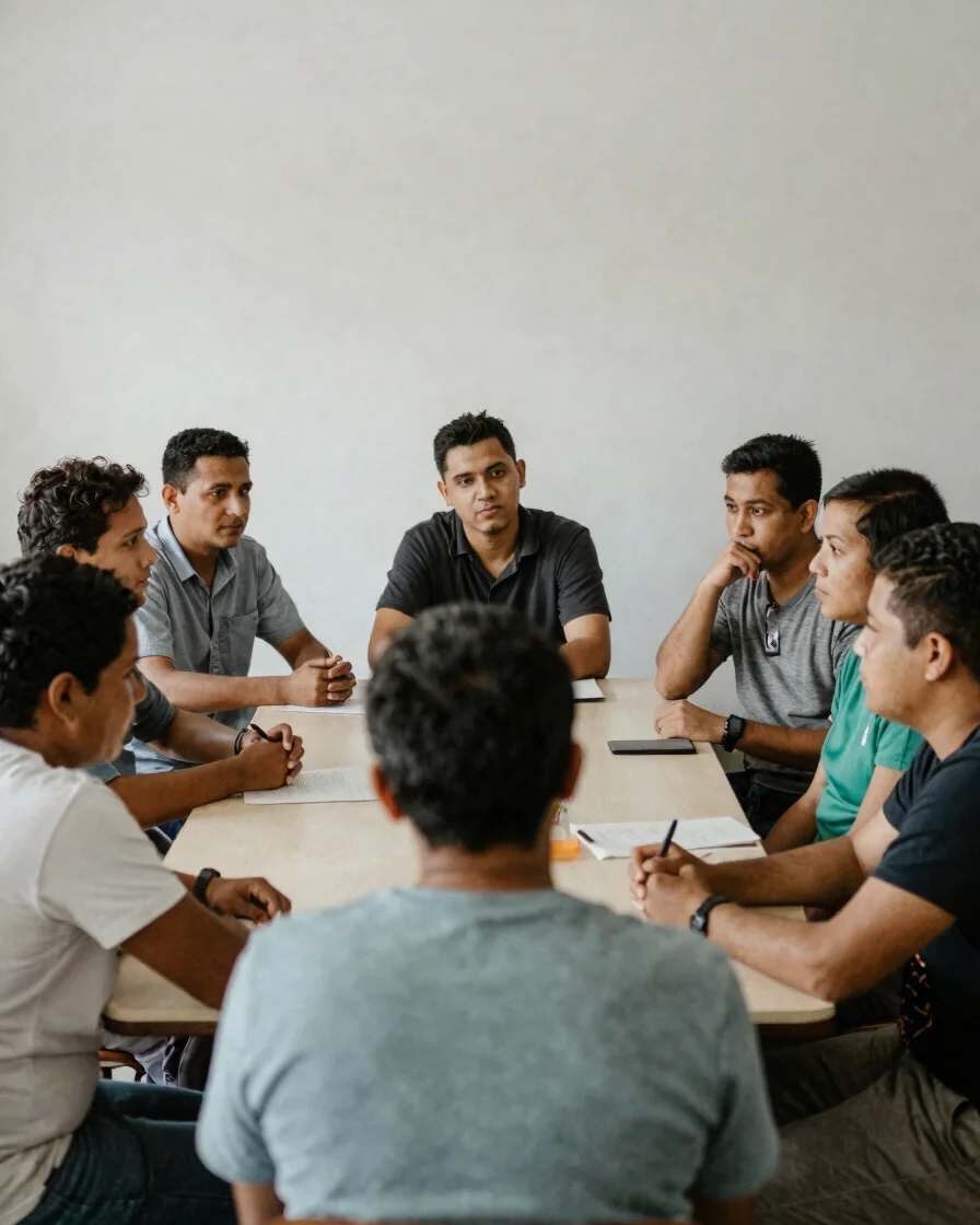 Documentary editorial photography: members of a small association