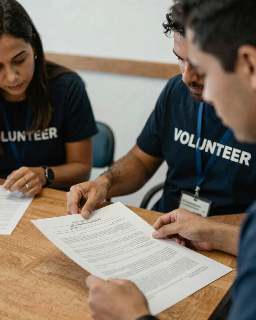 Documentary editorial photography: a volunteer and a parent revie